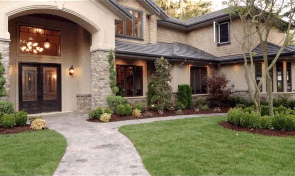 The exterior of a large, upscale home